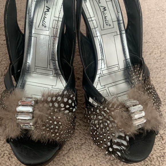 Black Heels with Feather Detail - Picture 3 of 6